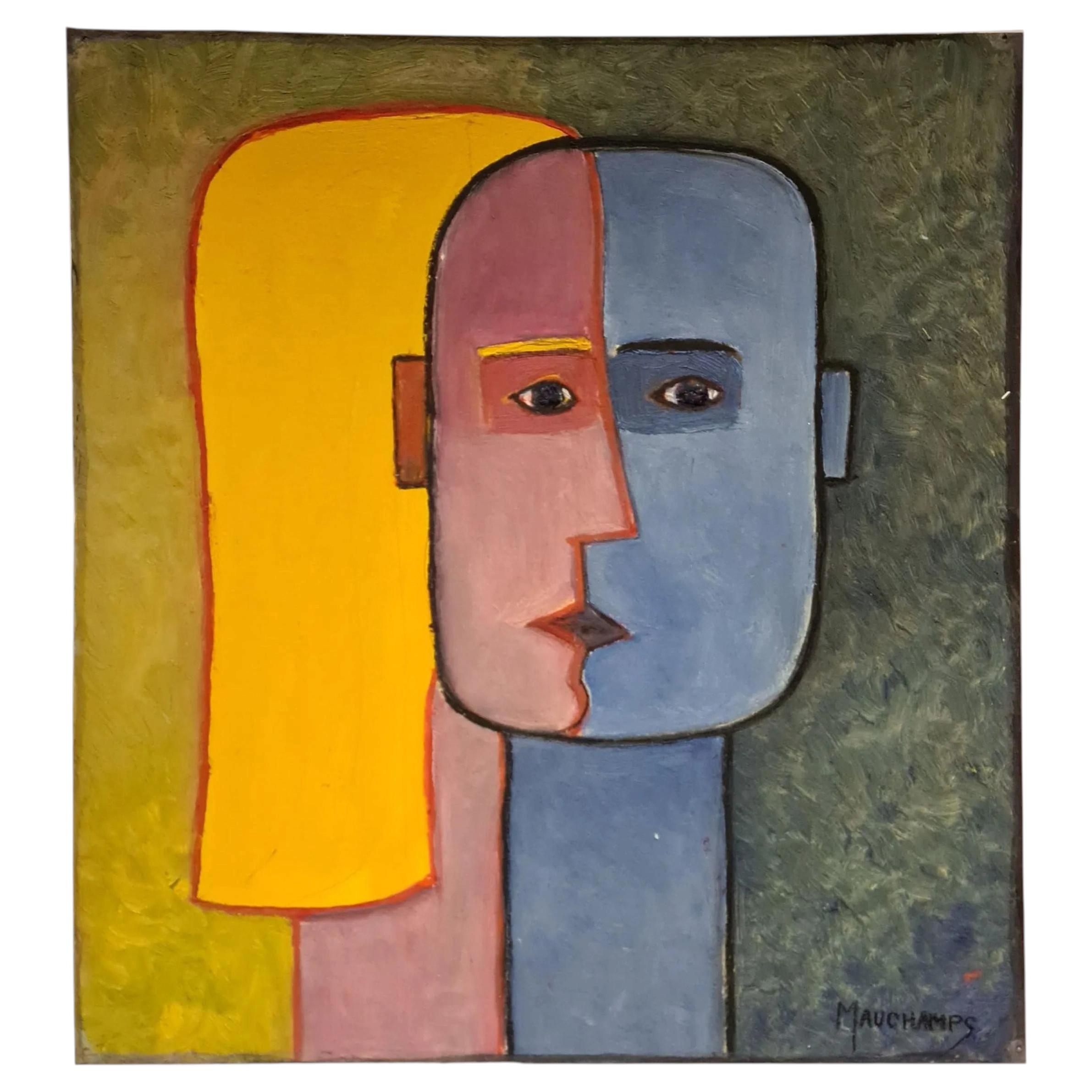 Raymond MAUCHAMPS (XX-XXI) Composizione a due volti, olio su tela