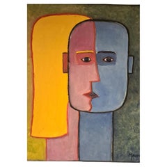 Raymond MAUCHAMPS (XX-XXI), «Composición con dos rostros», óleo sobre lienzo