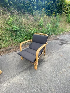 4 Fauteuils en bambou et rotin et leurs coussins, vers 1970