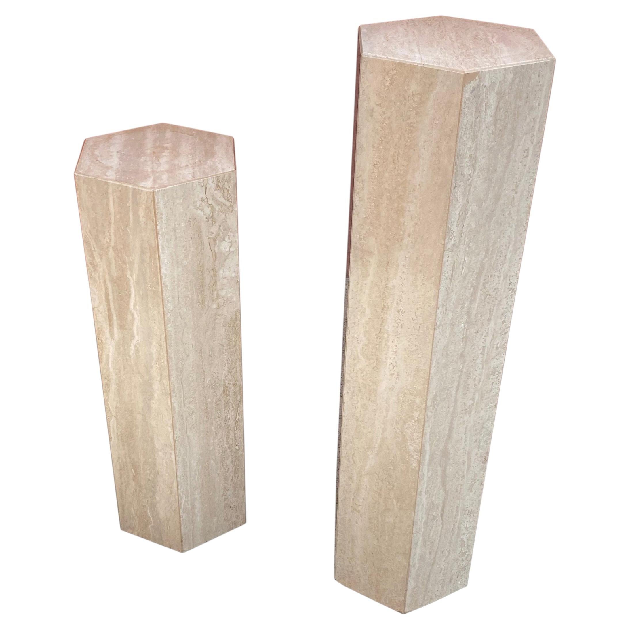 2 travertine pedestals circa 1960 For Sale