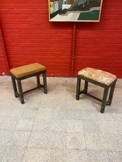 2 taburetes de metal lacado, al estilo de Jacques Adnet, de alrededor de 1940/1950. Muchos