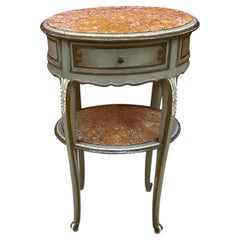 Louis XV style bedside table or side table in patinated wood and marble