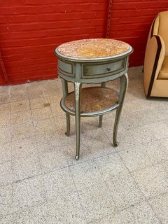 Louis XV style bedside table or side table in patinated wood and marble