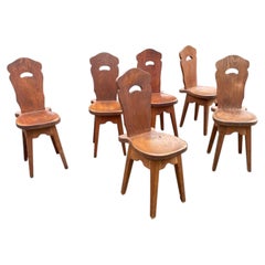 6 Brutalist mountain chairs, in pine circa 1950