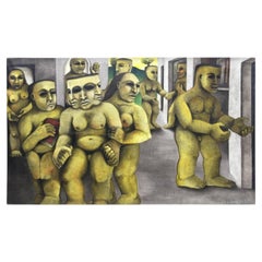 Michèle Demedts, Grande huile sur toile style Art Déco signée Demedts, vers 1980