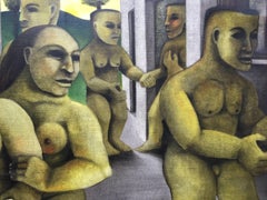 Michèle Demedts, Grande huile sur toile style Art Déco signée Demedts, vers 1980