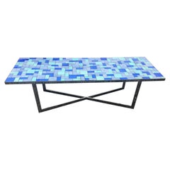 Large coffee table in chromed metal and metallic ceramics, circa 1970.