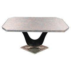 Jules Leleu, tavolino Art Déco in metallo cromato, legno laccato e specchio, intorno al 1950