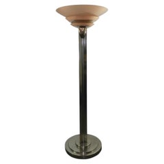 Jean Perzel, lampadaire Art Deco modèle 32 en bronze nickelé et cristal rose