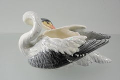 Delphin Massier Art Nouveau Majolica figural egret planter, Vallauris, 1900