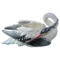 Delphin Massier Art Nouveau Majolica figural egret planter, Vallauris, 1900