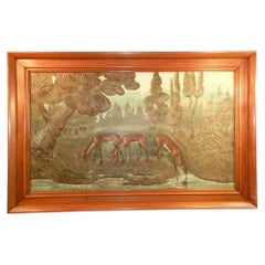 Großes Art-Déco-Gemälde von Gueret. Gemischte Technik