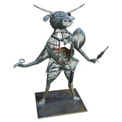 « Le Taureau », sculpture en métal, signée Noel, 20e siècle