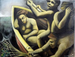 Michèle Demedts, grande dipinto a olio su tela firmato Demedts, intorno al 1990.