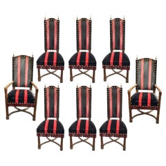Série de 6 chaises et 2 fauteuils en chêne et velours ras d'origine.