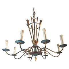 1950 Lacquered Metal, Gilt Metal and Crystal Chandelier