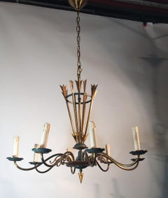 1950 Lacquered Metal, Gilt Metal and Crystal Chandelier
