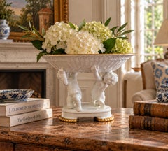 Antique Neoclassical Porcelain Compote with Figural Putti Supports and Gilt