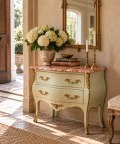 Antique French Louis XV Marble Top Bombay Chest Commode with Mounted Ormolu