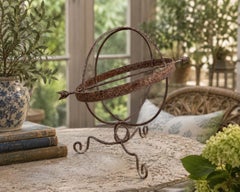 Vintage Iron Armillary Sphere Sundial Garden Ornament, French Country Outdoor