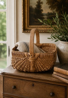 Panier ancien en chêne fendu avec forme d'anse, début du 20e siècle