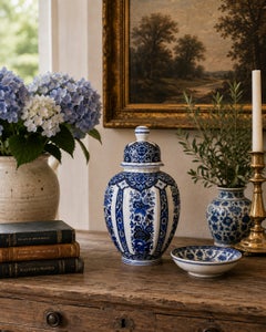Jarra de jengibre de porcelana italiana azul y blanca