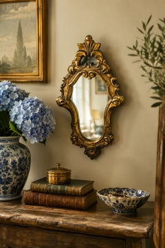 Italian Rococo Style Giltwood Wall Mirror with Carved Scrollwork Frame