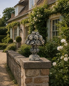 Neoclassical Cast Stone Fruit Urn Garden Statue, Early 20th Century