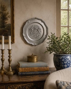 Vintage German Heraldic Coat of Arms Pewter Wall Plate