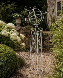 Large Classical White Iron Armillary Sphere Garden Sculpture on Stand