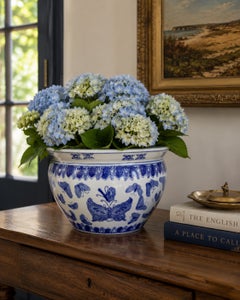 Chinoiserie Blue and White Porcelain Fishbowl Planter