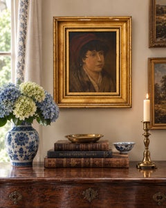 Portrait à l'huile d'un garçon, réalisé en Italie au début du XXe siècle, signé Mary E. Southard