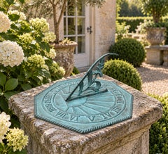 Antique Style Verdigris Sundial "Tempus Fugit" – Neoclassical Garden Accent