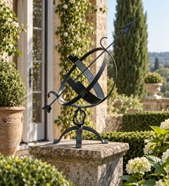 Vintage French Country Iron Garden Armillary Sundial
