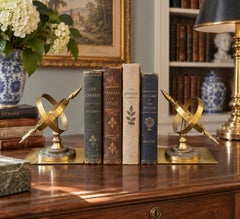 Vintage Cast Brass Celestial Armillary Sundial Bookends, Pair