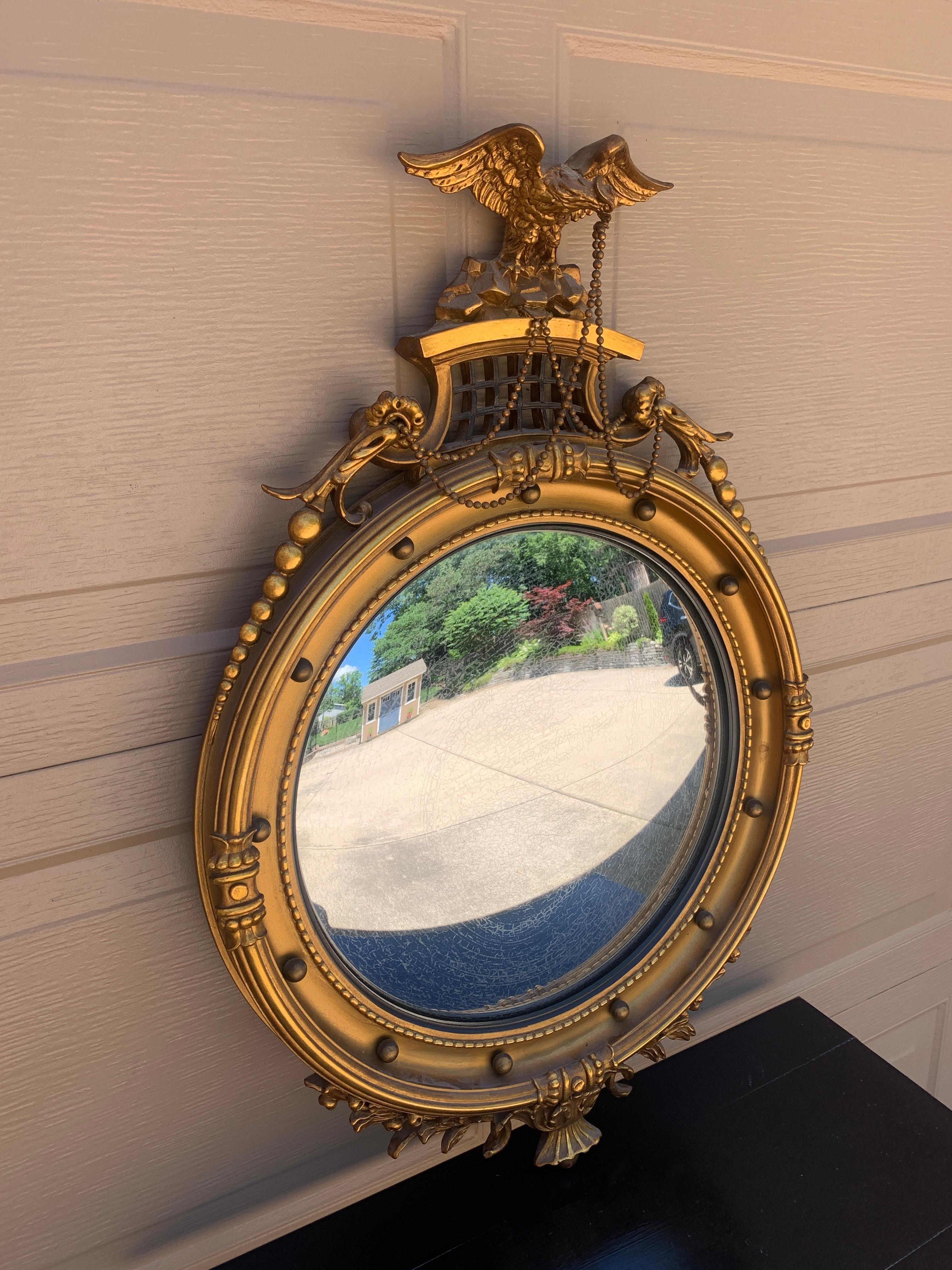 American Federal Gilt Eagle Bullseye Convex Mirror In Good Condition For Sale In Elkhart, IN