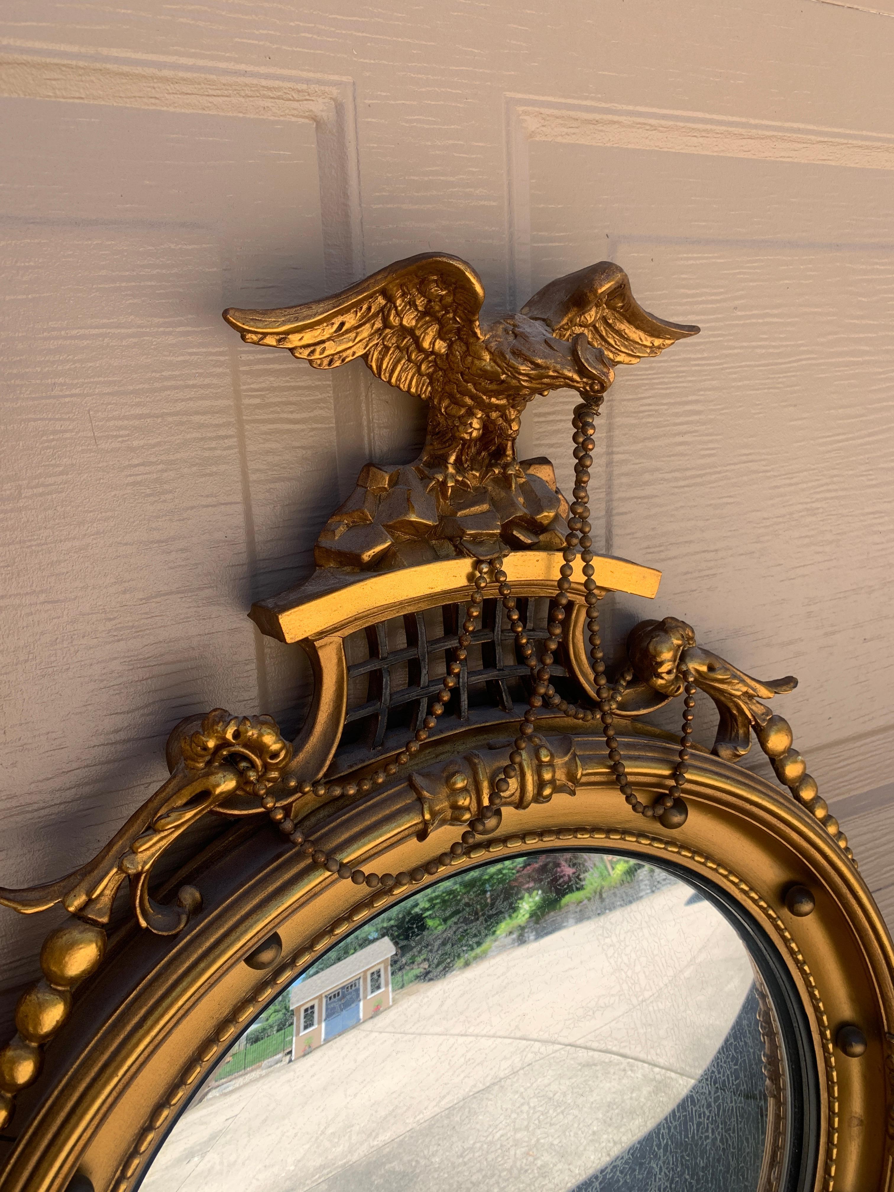 20th Century American Federal Gilt Eagle Bullseye Convex Mirror For Sale