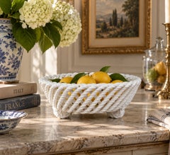 Vintage French Country Reticulated Porcelain Rope-Form Cachepot, Circa 1960s