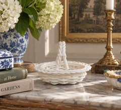 French Country White Ceramic Trompe L’Oeil Woven Basket, 1980s