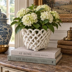 Vintage French Country Reticulated Porcelain Rope-Form Cachepot, Circa 1960s