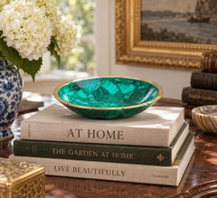 Vintage Malachite Brass Rimmed Bowl