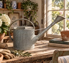 Vintage English Galvanized Steel and Copper Garden Watering Can, Circa 1960s