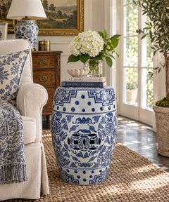 Blue and White Porcelain Chinoiserie Chinese Garden Stool or Side Table
