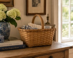 Antique American Splint Oak Basket with Handled Form, Early 20th Century