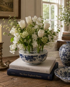 Mottahedeh Blue and White Chinoiserie Flower Frog Vase, Portugal