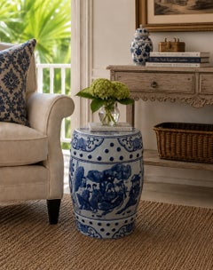 Blue and White Porcelain Chinoiserie Chinese Garden Stool or Side Table