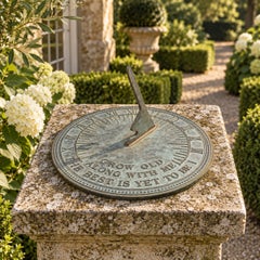 Vintage English Country Iron Verdigris Garden Sundial "Grow Old Along With Me"