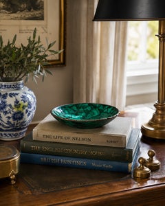 Vintage Neoclassical Malachite Brass Rimmed Bowl