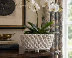 Vintage French Country Reticulated Porcelain Rope-Form Cachepot, Circa 1960s