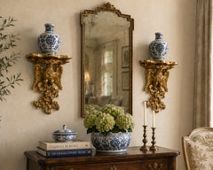Large Federal Gilt Eagle and Foliate Wall Sconce Shelves, Pair